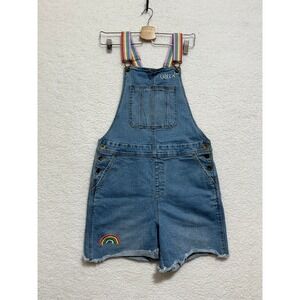 Denim Rainbow Strap‎ Shortalls Overalls Queen Embroidery Distressed Size S